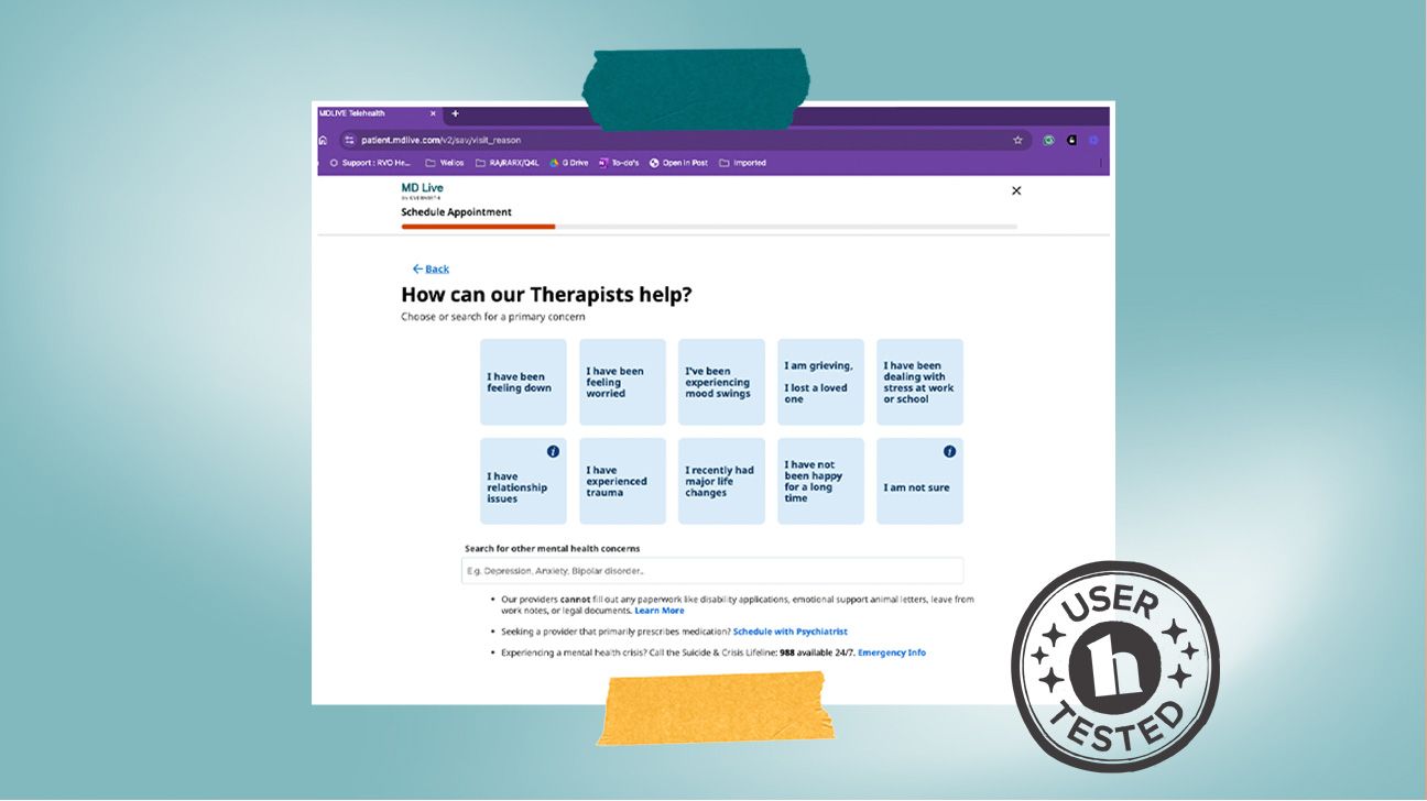 Screenshot of user testing MD Live online therapy.